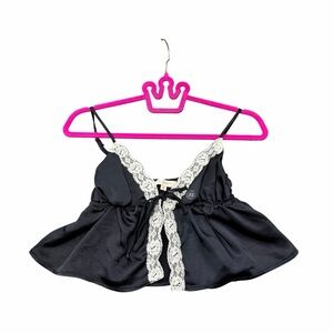 L.A. Hearts Black Lace Trim Babydoll Cami XS Coquette Tie Front
